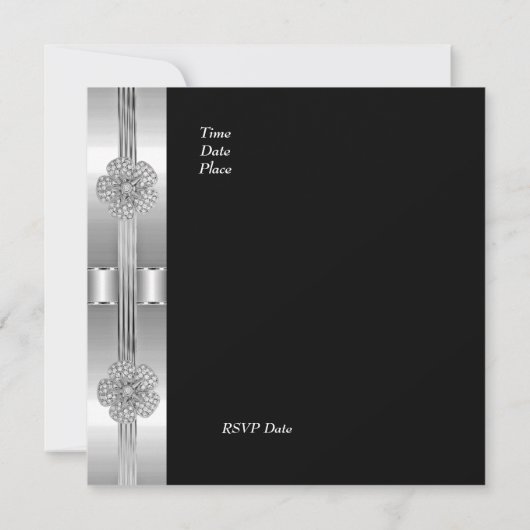 招待状ブラックシルバーダイヤモンドフラワージュエル 招待状 (裏面)