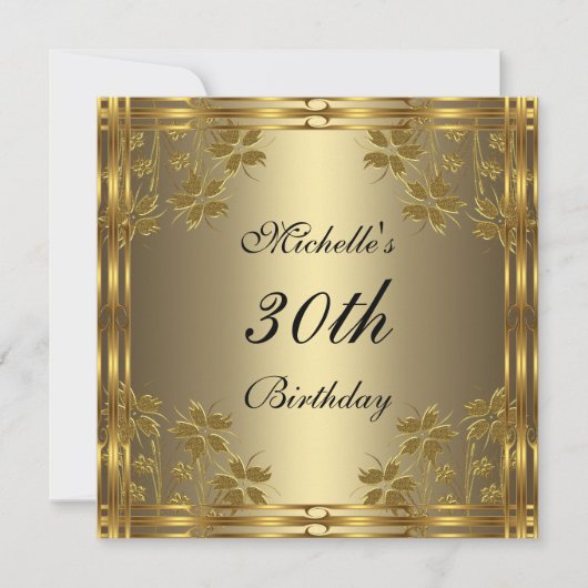 招待状ブラックブロンズ金ゴールド&金ゴールド花 招待状 (正面)