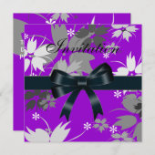 招待状ブラックボウパープルフローラ 招待状 (正面/裏面)