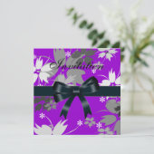 招待状ブラックボウパープルフローラ 招待状 (スタンド正面)