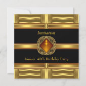 招待状ブラック金ゴールドオン金ゴールド40th誕生日パーティー 招待状 (正面)