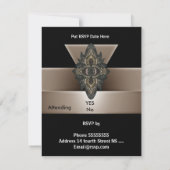 招待状ブラック金ゴールドビーゲアールデコRSVP 出欠カード (裏面)