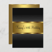 招待状ブラック金ゴールド50th誕生日パーティー 招待状 (正面/裏面)