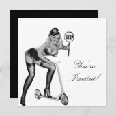 招待状ブラック&ホワイトスタイルピンアップガール1 招待状 (正面/裏面)