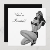 招待状ブラック&ホワイトスタイルピンアップガール20 招待状 (正面/裏面)