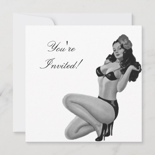 招待状ブラック&ホワイトスタイルピンアップガール20 招待状 (正面)