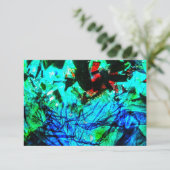 招待状ブルー抽象芸術再生プラスチックのモチーフ 招待状 (スタンド正面)