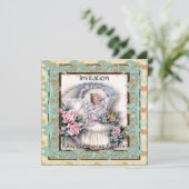 招待状ベビー《キリスト教》洗礼式や命名式バプテスマティール(緑がかった色)ヴィンテージ 招待状 (スタンド正面)