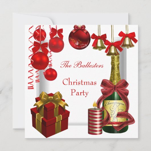 招待状ホリデークリスマスパーティーレッドホワイト金ゴールド 招待状 (正面)