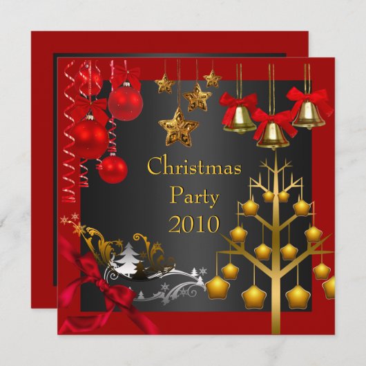招待状ホリデークリスマスパーティーレッド金ゴールドクリスマス 招待状 (正面/裏面)