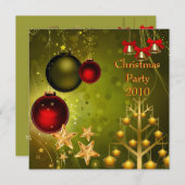 招待状ホリデークリスマスパーティーレッド金ゴールドグリーン 招待状 (正面/裏面)