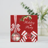 招待状ホリデーパーティレッドホワイトキャンディストライプンボウ4 招待状 (スタンド正面)
