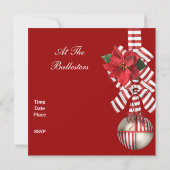 招待状ホリデーパーティレッドホワイトキャンディストライプンボウ4 招待状 (裏面)