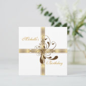 招待状ホワイトおよび金ゴールド抽象芸術 招待状 (スタンド正面)