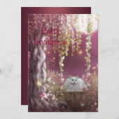 招待状ホワイトキャットオンザツリースイング 招待状 (正面/裏面)