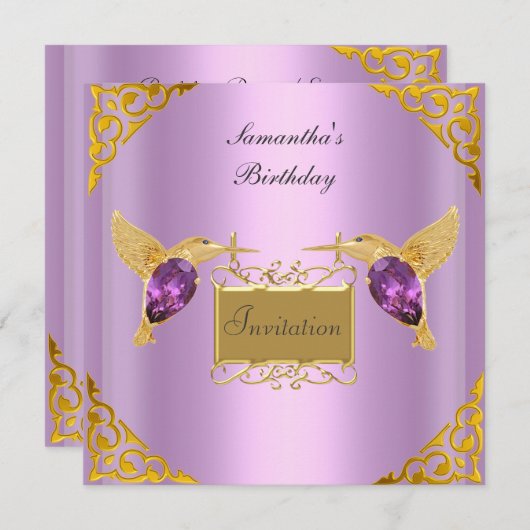 招待状マウヴ金ゴールドジュエルバード 招待状 (正面/裏面)