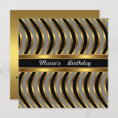 招待状メタルルック金ゴールドブラックバースデーパーティー 招待状 (正面/裏面)