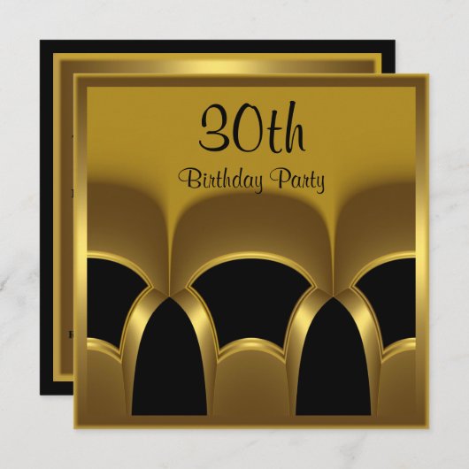 招待状メンズ30th誕生日パーティーブラック金ゴールドメット 招待状 (正面/裏面)
