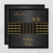 招待状メンズ30th誕生日パーティーブラック金ゴールド 招待状 (正面/裏面)