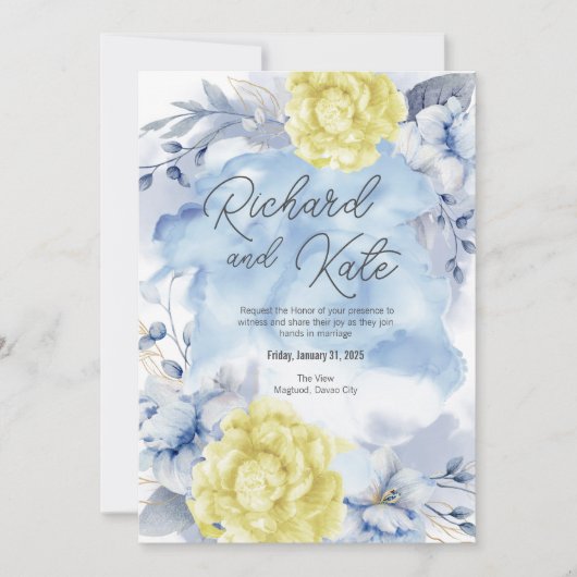 招待状ライトブルー及び埃っぽいイエロー 招待状 (正面)