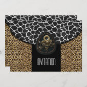 招待状レオパード白黒牛プリント 招待状 (正面/裏面)
