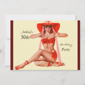 招待状レッドピンアップガールクリームバースデーパーティー 招待状 (正面)