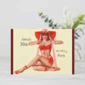 招待状レッドピンアップガールクリームバースデーパーティー 招待状 (スタンド正面)