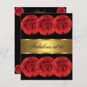 招待状レッドフラワーズブラック金ゴールドファブラス50th 招待状 (正面/裏面)