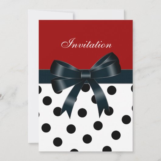 招待状レッドブラックスポットホワイトボウズ 招待状 (正面)
