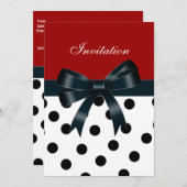 招待状レッドブラックスポットホワイトボウズ 招待状 (正面/裏面)