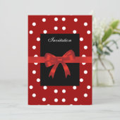 招待状レッドブラックスポットホワイトレッドボウズ 招待状 (スタンド正面)