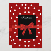 招待状レッドブラックスポットホワイトレッドボウズ 招待状 (正面/裏面)