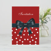 招待状レッドホワイトスポットブラックボウ 招待状 (スタンド正面)