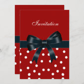 招待状レッドホワイトスポットブラックボウ 招待状 (正面/裏面)