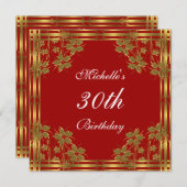 招待状レッド金ゴールド&金ゴールド花 招待状 (正面/裏面)