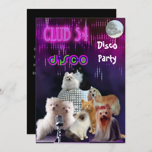 招待状レディースナイトディスコパーティー犬猫 招待状 (正面/裏面)