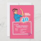 招待状レトロ40thバースデーポップ・アートのタアートホットピンク 招待状 (正面)