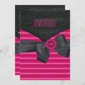招待状ワイルドピンク白黒レトロ 招待状 (正面/裏面)