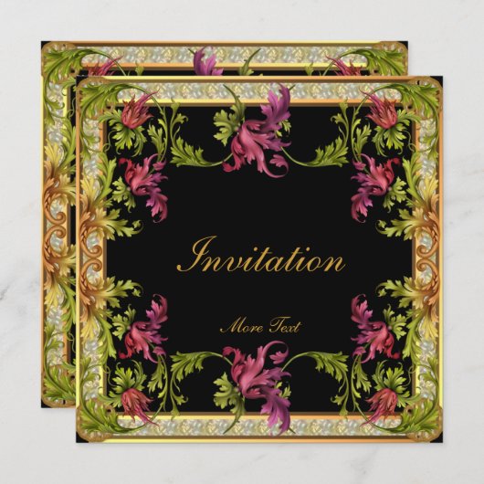 招待状ヴィンテージビクトリアンフローラ枠 招待状 (正面/裏面)