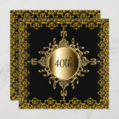 招待状人気があるバースデーパーティーブラック&金ゴールド 招待状 (正面/裏面)