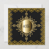 招待状人気があるバースデーパーティーブラック&金ゴールド 招待状 (正面)