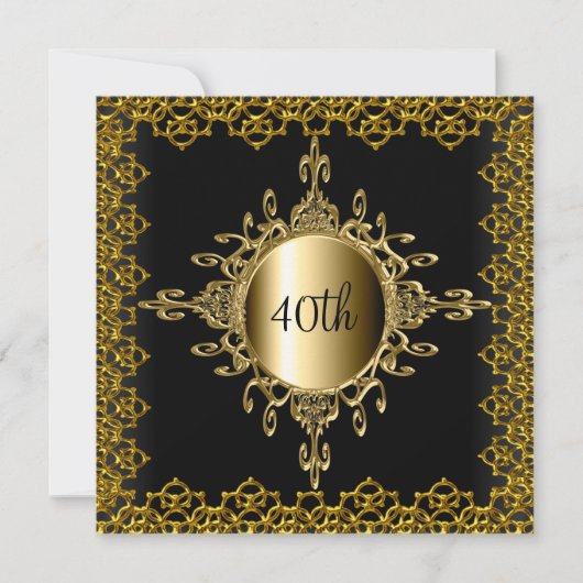 招待状人気があるバースデーパーティーブラック&金ゴールド 招待状 (正面)