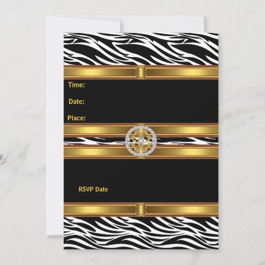 招待状動物ゼブラプリント金ゴールド誕生日パーティー 招待状 (裏面)