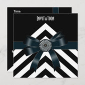 招待状大事な行事白黒ストライプブラックボウ 招待状 (正面/裏面)