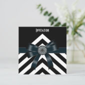 招待状大事な行事白黒ストライプブラックボウ 招待状 (スタンド正面)