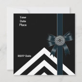 招待状大事な行事白黒ストライプブラックボウ 招待状 (裏面)