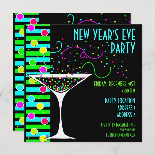 招待状大晦日のパーティーの紙吹雪のカクテルの 招待状 (正面/裏面)