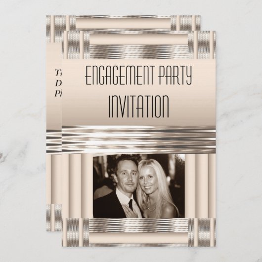 招待状婚約パーティクリームアールデコ 招待状 (正面/裏面)