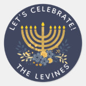 招待状封筒用シール(ユダヤ教)メノラー |ハヌアクカ ラウンドシール (正面)