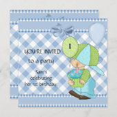 招待状少年1stバースデーブルーホワイトギンガム 招待状 (正面/裏面)